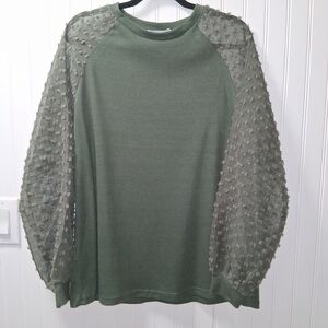 Elegant Green Blouse with Sheer Sleeves